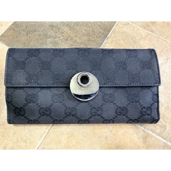Authentic GUCCI Eclipse Long Wallet Purse GG Canvas Leather 120931 Black 3628N - Picture 3 of 13
